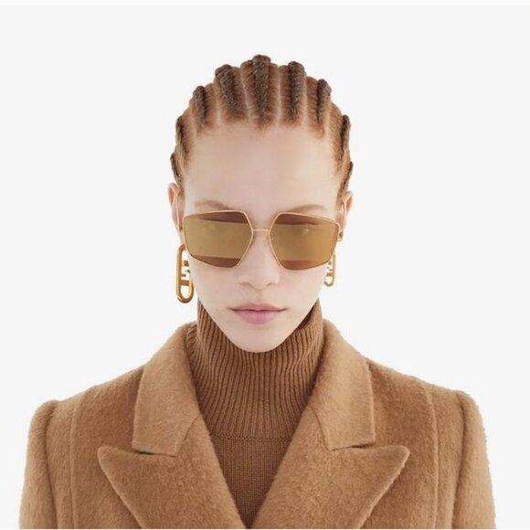 NWT FENDI SUNGLASSES WOMEN GEOMETRIC GOLD EYEWEAR - Picture 4 of 5